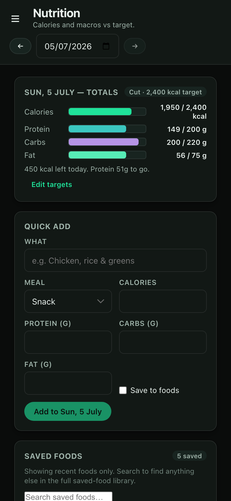 Nutrition and macros